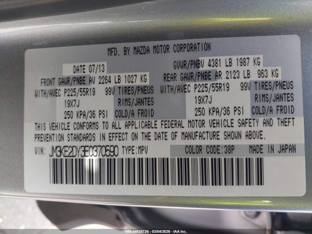 44528726 :رقم المزاد ، JM3KE2DY3E0370590 vin ، 2014 Mazda Cx-5 Grand Touring مزاد بيع