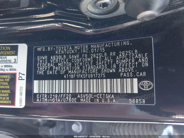 Toyota CAMRY SE 2015 4T1BF1FK5FU917275 Image 9