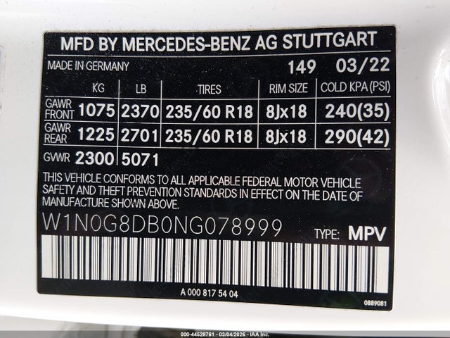 Продажа на аукционе авто 2022 Mercedes-benz Glc 300 Suv, vin: W1N0G8DB0NG078999, номер лота: 44528761