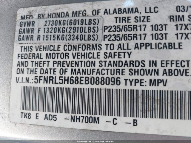 Honda Odyssey Ex-l 2014 5FNRL5H68EB088096 Image 9