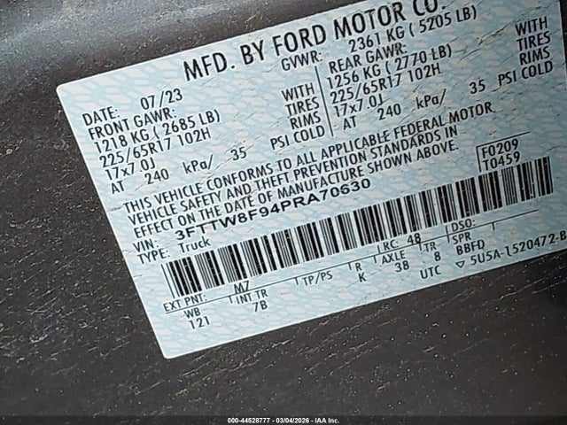 Продажа на аукционе авто 2023 Ford Maverick Xlt, vin: 3FTTW8F94PRA70630, номер лота: 44528777