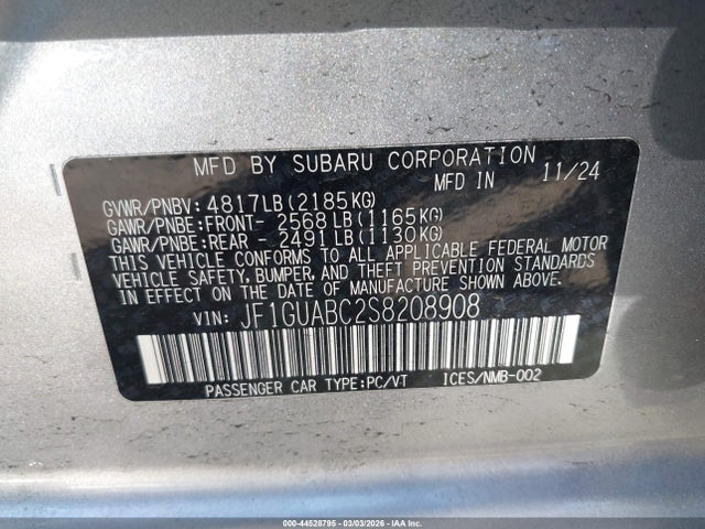 Продажа на аукционе авто 2025 Subaru Impreza Base 5-door, vin: JF1GUABC2S8208908, номер лота: 44528795