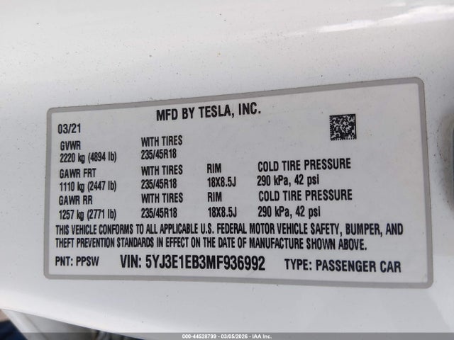 2021 TESLA MODEL 3 5YJ3E1EB3MF936992 Photo 8