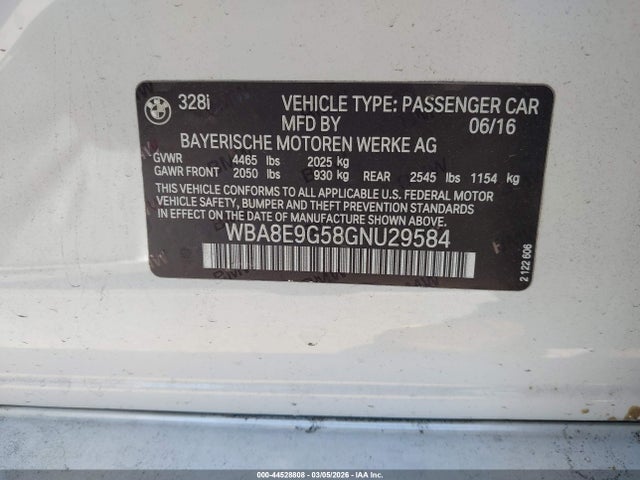 BMW 328I 2016 WBA8E9G58GNU29584 Image 9