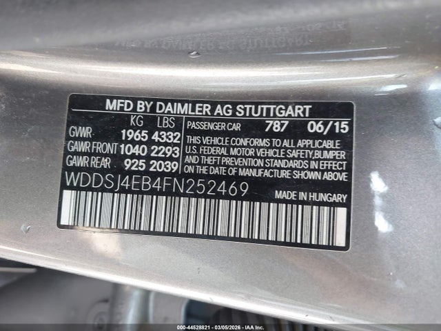 Продажа на аукционе авто 2015 Mercedes-benz Cla 250, vin: WDDSJ4EB4FN252469, номер лота: 44528821