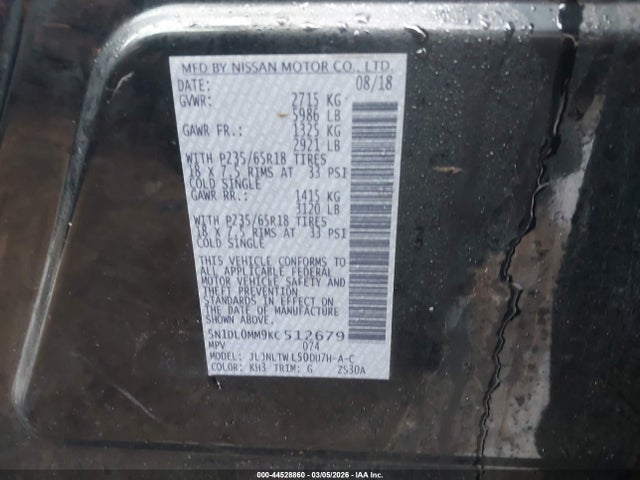 Auction sale of the 2019 Infiniti Qx60 Luxe, vin: 5N1DL0MM9KC512679, lot number: 44528860