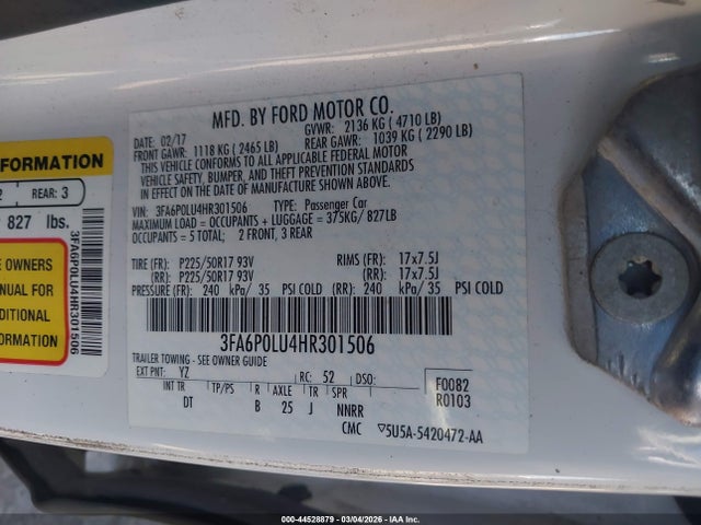 Ford Fusion Hybrid Se 2017 3FA6P0LU4HR301506 Image 9