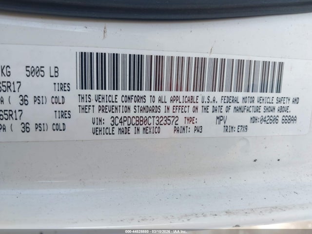 2012 Dodge Journey Sxt მანქანა იყიდება აუქციონზე, vin: 3C4PDCBB0CT323572, აუქციონის ნომერი: 44528880