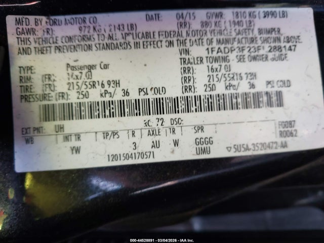 Ford FOCUS SE 2015 1FADP3F23FL288147 Image 9