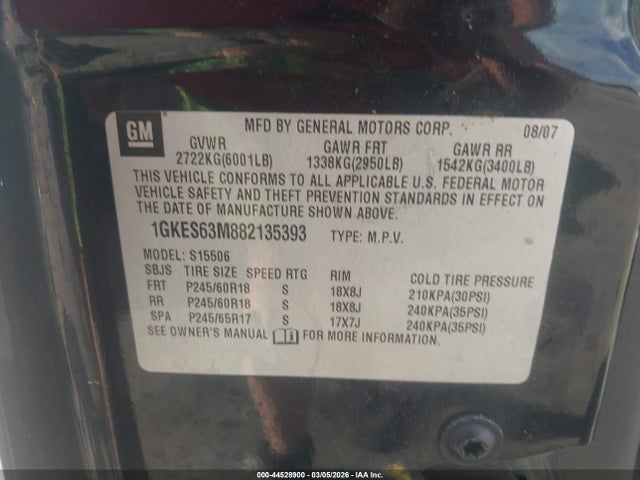 Продаж на аукціоні авто 2008 Gmc Envoy Denali, vin: 1GKES63M882135393, номер лоту: 44528900