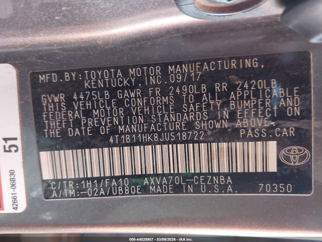 4T1B11HK8JU518722 Toyota CAMRY LE