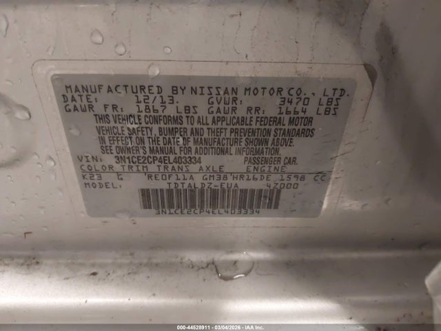 2014 Nissan Versa Note Sv მანქანა იყიდება აუქციონზე, vin: 3N1CE2CP4EL403334, აუქციონის ნომერი: 44528911