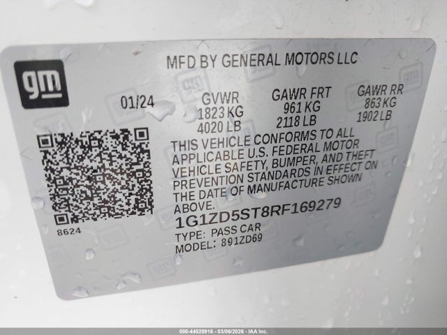 2024 Chevrolet Malibu Fwd 1lt მანქანა იყიდება აუქციონზე, vin: 1G1ZD5ST8RF169279, აუქციონის ნომერი: 44528916