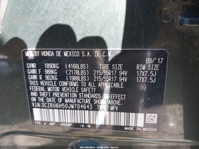 Продажа на аукционе авто 2018 Honda Hr-v Ex, vin: 3CZRU6H50JM704643, номер лота: 44528934