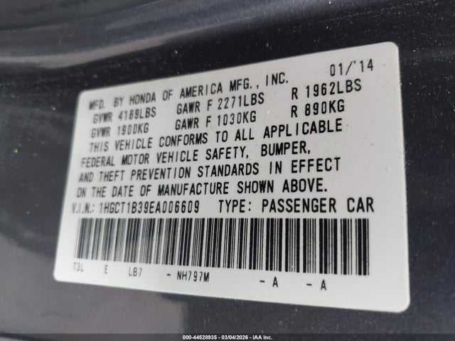 Honda Accord Lx-s 2014 1HGCT1B39EA006609 Image 9
