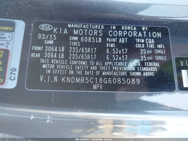 KIA SEDONA LX 2016 KNDMB5C18G6085089 Image 9