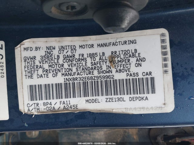 Aukcja sprzedaży 2008 Toyota Corolla Ce, vin: 1NXBR32E68Z959962, numer aukcji: 44528978