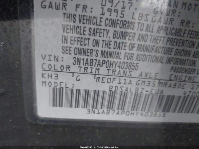 44529011 :رقم المزاد ، 3N1AB7AP0HY403855 vin ، 2017 Nissan Sentra S مزاد بيع