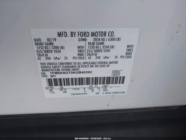 Ford EXPLORER SPORT 2019 1FM5K8GT0KGB40392 Image 9