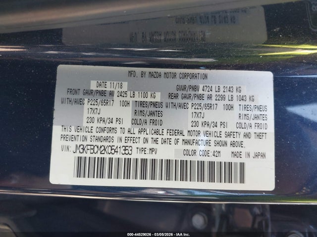 Продаж на аукціоні авто 2019 Mazda Cx-5 Touring, vin: JM3KFBCM2K0541353, номер лоту: 44529026