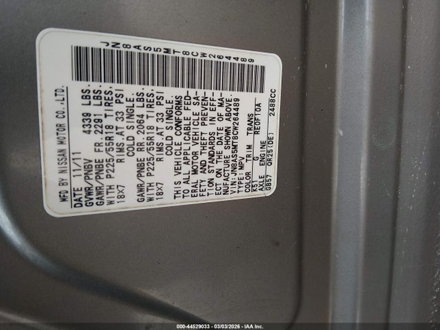 Aukcja sprzedaży 2012 Nissan Rogue Sv W/sl Pkg, vin: JN8AS5MT8CW264489, numer aukcji: 44529033