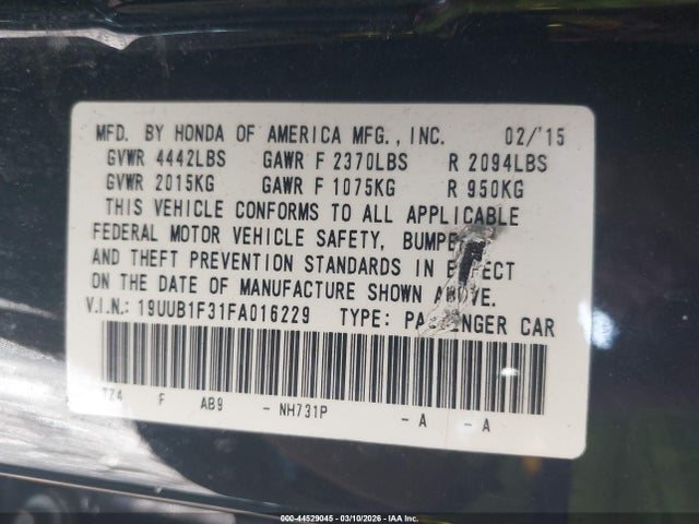 Aukcja sprzedaży 2015 Acura Tlx, vin: 19UUB1F31FA016229, numer aukcji: 44529045