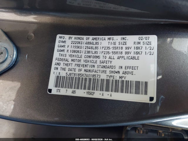 Продажа на аукционе авто 2007 Acura Rdx, vin: 5J8TB185X7A018573, номер лота: 44529053