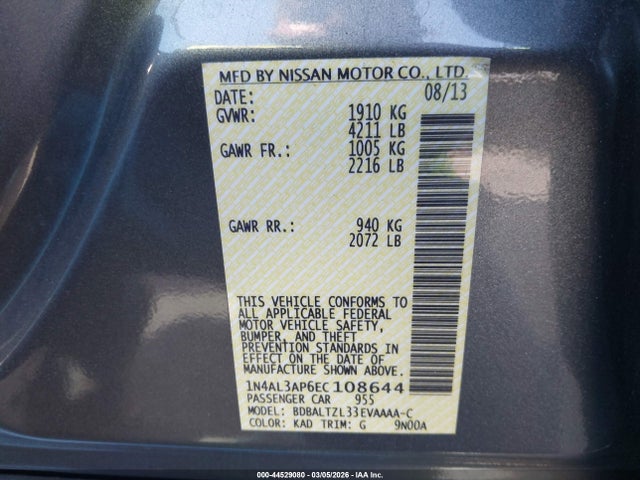Nissan Altima 2.5 Sv 2014 1N4AL3AP6EC108644 Image 9