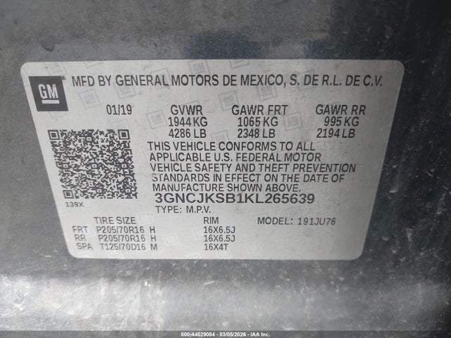 2019 CHEVROLET TRAX 3GNCJKSB1KL265639 Photo 8