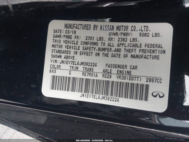 Aukcja sprzedaży 2018 Infiniti Q60 3.0t Luxe, vin: JN1EV7EL6JM392224, numer aukcji: 44529088