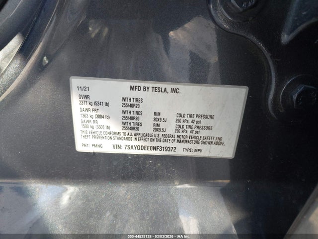 2022 TESLA MODEL Y 7SAYGDEE0NF319372 Photo 8