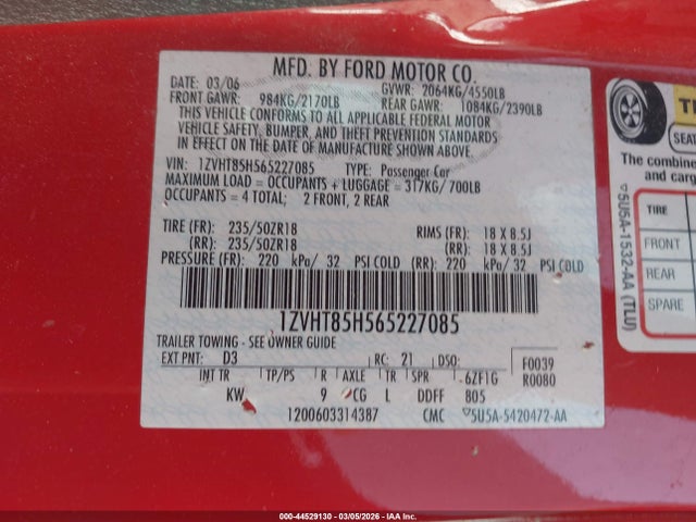 2006 FORD MUSTANG 1ZVHT85H565227085 Photo 8