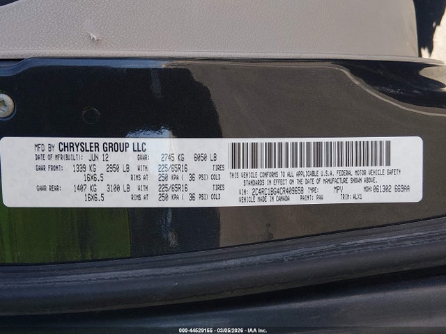 Aukcja sprzedaży 2012 Chrysler Town & Country Touring, vin: 2C4RC1BG4CR409658, numer aukcji: 44529155