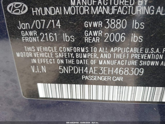 Hyundai ELANTRA SE 2014 5NPDH4AE3EH468309 Image 9