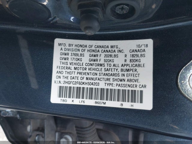 Honda Civic Lx 2019 2HGFC2F60KH504203 Image 9