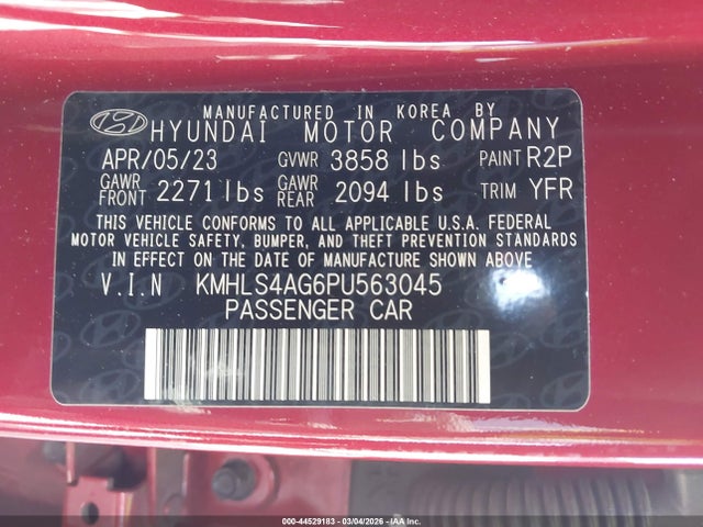 Продажа на аукционе авто 2023 Hyundai Elantra Sel, vin: KMHLS4AG6PU563045, номер лота: 44529183
