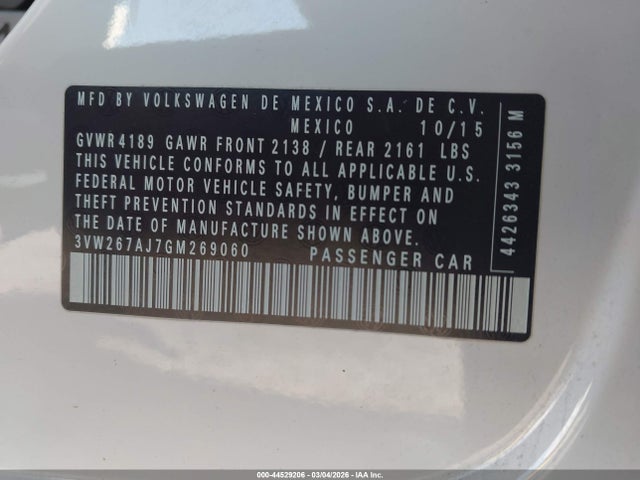 Aukcja sprzedaży 2016 Volkswagen Jetta 1.4t S, vin: 3VW267AJ7GM269060, numer aukcji: 44529206