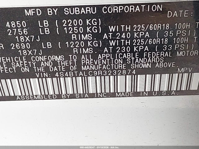 Продаж на аукціоні авто 2024 Subaru Outback Onyx Edition, vin: 4S4BTALC9R3232874, номер лоту: 44529247