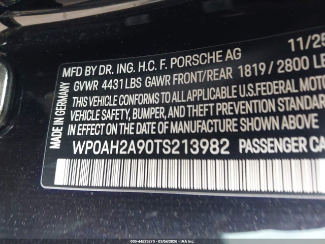Продажа на аукционе авто 2026 Porsche 911 Carrera 4s/carrera S, vin: WP0AH2A90TS213982, номер лота: 44529270