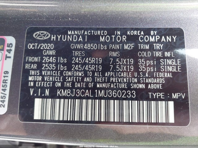 2021 HYUNDAI TUCSON KM8J3CAL1MU360233 Photo 8