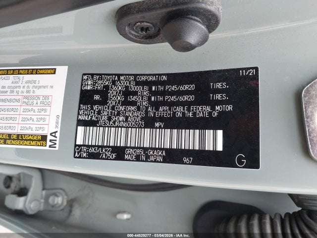 Auction sale of the 2022 Toyota 4runner Trd Sport, vin: JTESU5JR4N6005273, lot number: 44529277