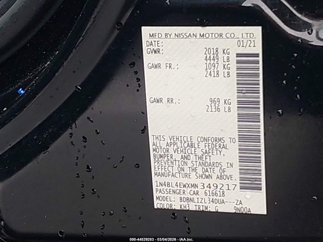1N4BL4EWXMN349217 Nissan Altima Sl Intelligent Awd