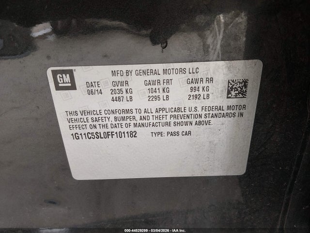 Chevrolet MALIBU 1LT 2015 1G11C5SL0FF101182 Image 9