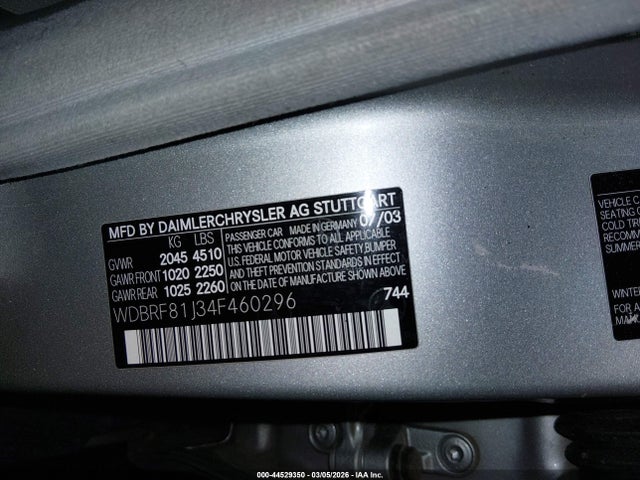 2004 Mercedes-benz C 240 4matic მანქანა იყიდება აუქციონზე, vin: WDBRF81J34F460296, აუქციონის ნომერი: 44529350