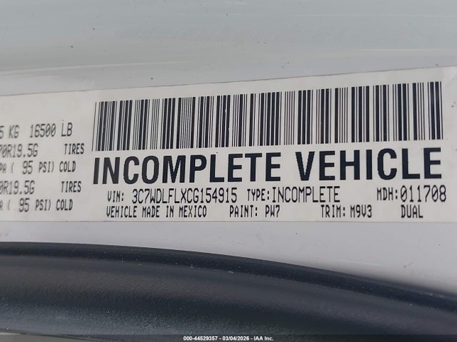 Aukcja sprzedaży 2012 Ram 4500 Chassis St/slt/laramie, vin: 3C7WDLFLXCG154915, numer aukcji: 44529357