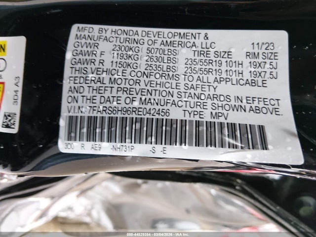 44529384 :رقم المزاد ، 7FARS6H96RE042456 vin ، 2024 Honda Cr-v Hybrid Sport Touring مزاد بيع