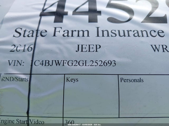 Продаж на аукціоні авто 2016 Jeep Wrangler Unlimited Rubicon Hard Rock, vin: 1C4BJWFG2GL252693, номер лоту: 44529417