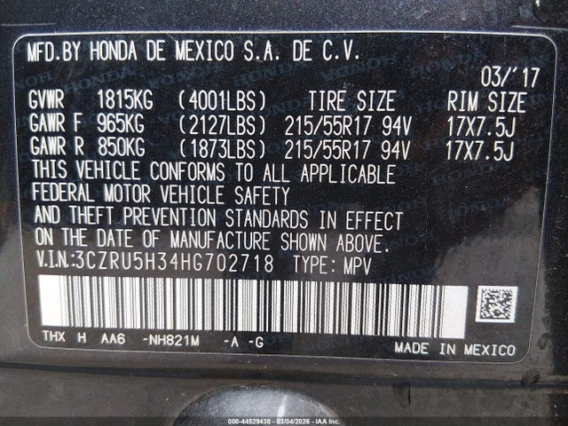 2017 HONDA HR-V 3CZRU5H34HG702718 Photo 8