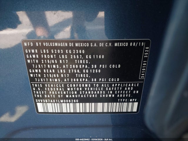 2020 VOLKSWAGEN TIGUAN 3VV3B7AX1LM006260 Photo 8