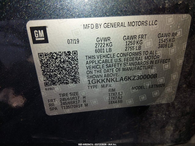 Aukcja sprzedaży 2019 Gmc Acadia Sle-1, vin: 1GKKNKLA6KZ300008, numer aukcji: 44529474